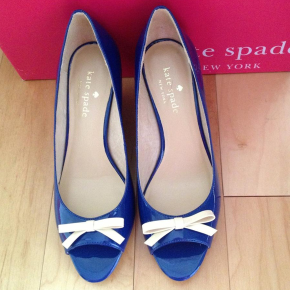 kate spade Shoes - EUC Kate Spade Royal Blue Peep Toe Wedges w/ Bow